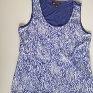 Dana Buchman Sequin Front Blue and White Sleeveless Tank Top